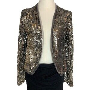 Abercrombie & Fitch Silver Sequin Open Front Jacket Women's Size SMALL